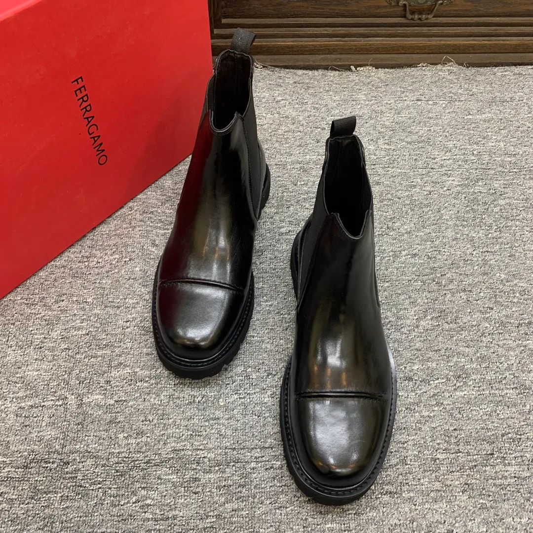 Men's shoes 💰960 🎁🎁🎁😈[Ferragamo] Men's high-top boots, the latest hot style, 1:1 original purchase quality, top quality, imported cowhide for the uppers, imported cowhide for the lining and feet, with original lightweight foam outsole, matching code 39-44, (38, 45 custom-made, non-refundable)